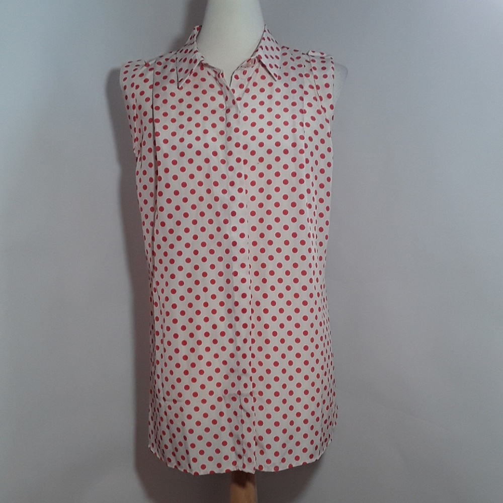 XXI cream short sleeve blouse with red polka dots